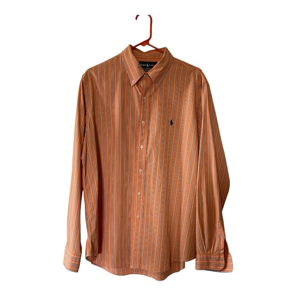 Polo Ralph Lauren Orange Striped Oxford Button Up Shirt Men's XL Classic Fit